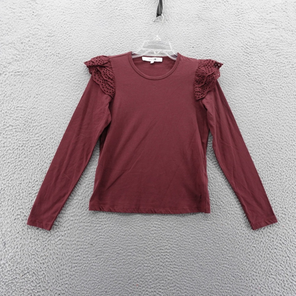 Joes Jeans Womens XS Long Sleeve Ruffle‎ Eyelet Top Red Burgundy NEW